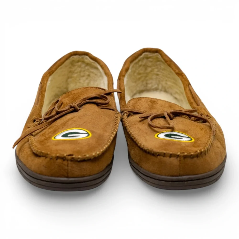 Forever Collectibles Green Bay Packers Slippers Mens XL Tan NFL‎ Moccasin